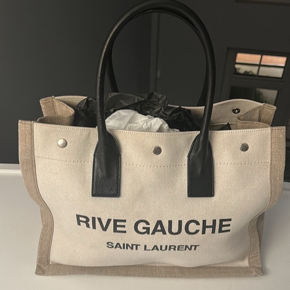 Saint Laurent Rive Gauche Cream and Black Tote - Large